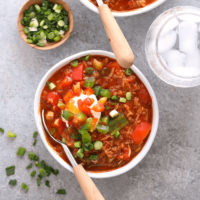 A bowl of Instant Pot Stuffed Pepper Soup