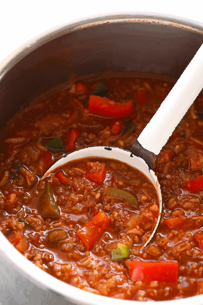 Prepared stuffed pepper soup in the Instant Pot. 