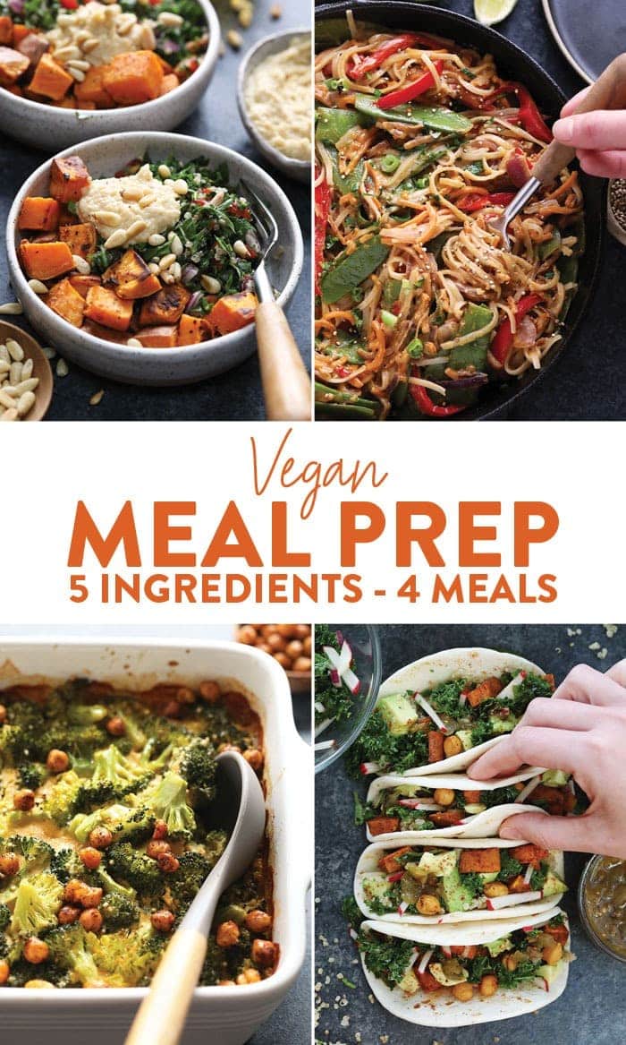 A round up of images for vegan meal prep with copy
