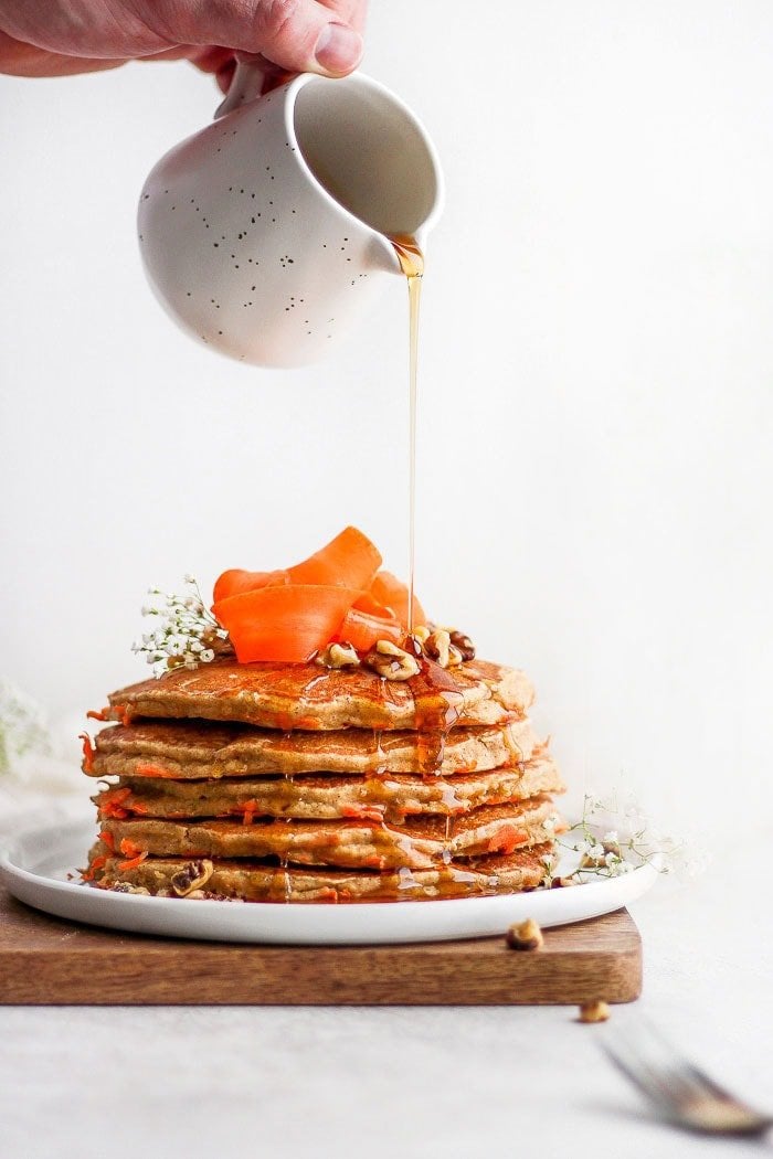 healthy carrot cake pancakes on a plate