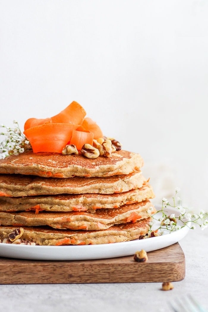 healthy carrot cake pancakes on a plate