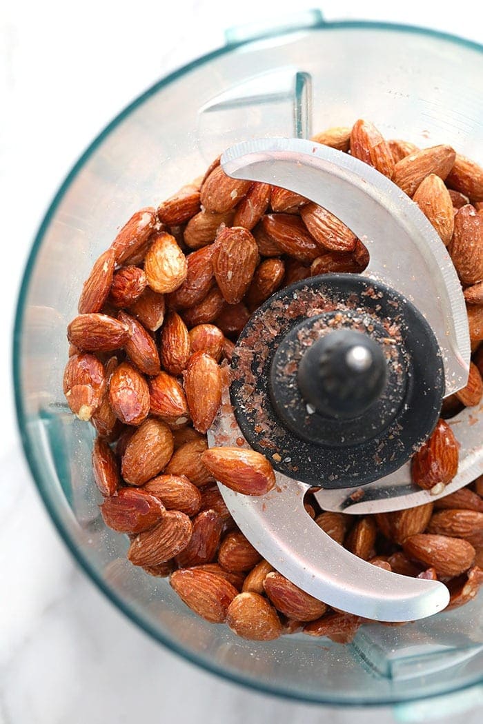 roasted almonds in a food processor