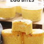A plate of sous vide egg bites with the text sexy vegan egg bites.
