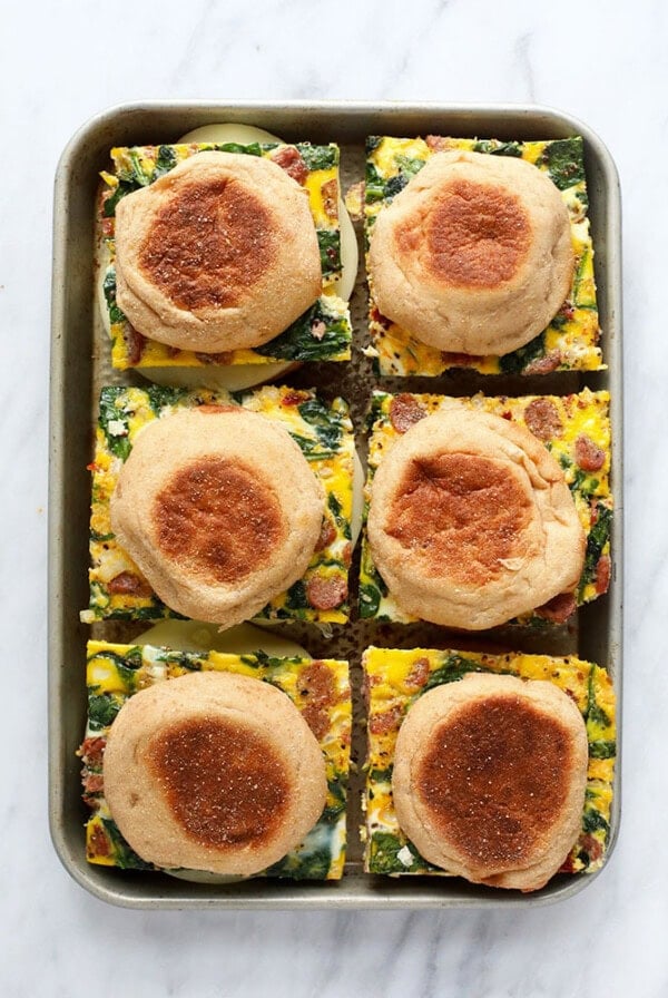 Breakfast Sandwiches on a sheet pan