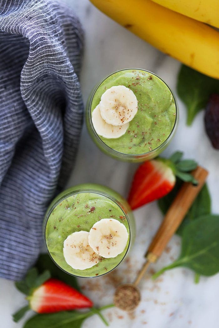 top down shot of healthy green smoothies