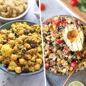 A photo collage of quinoa salad images