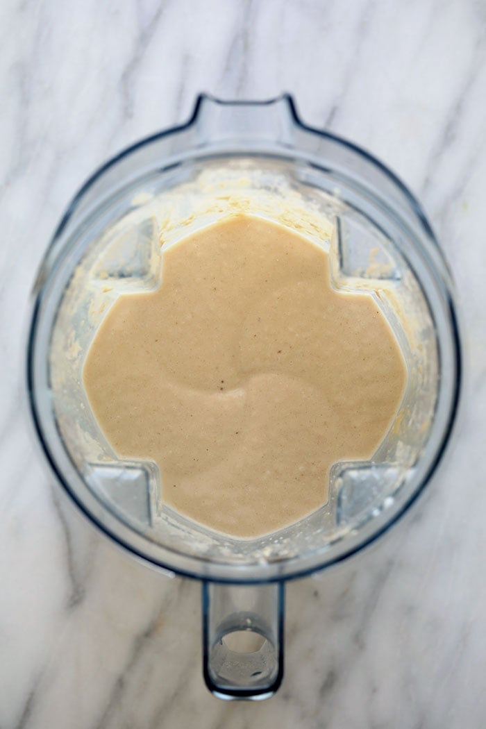 healthy banana protein shake in a blender