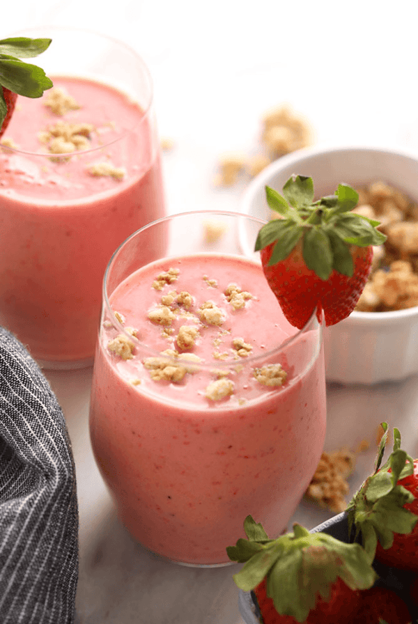 Strawberry smoothie in a glass.