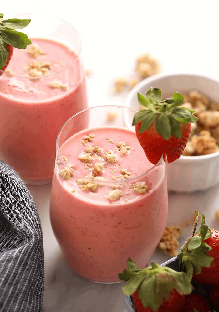 Strawberry smoothie in a glass.