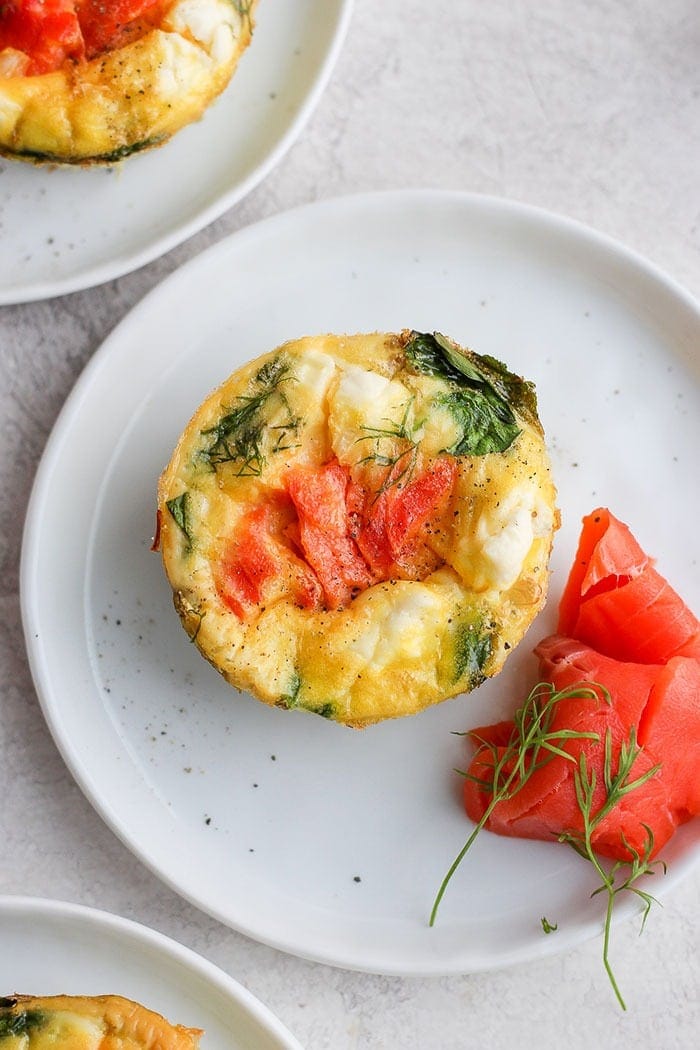 smoked salmon breakfast frittata on a plate.