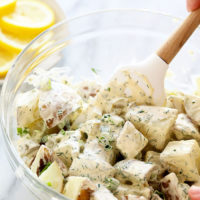 Vegan potato salad in a bowl