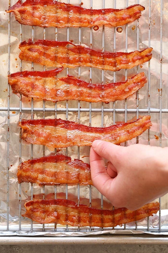 bacon in wire backing rack
