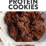 Chocolate protein cookies with chocolate chips.
