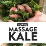 Photos showing how to massage kale