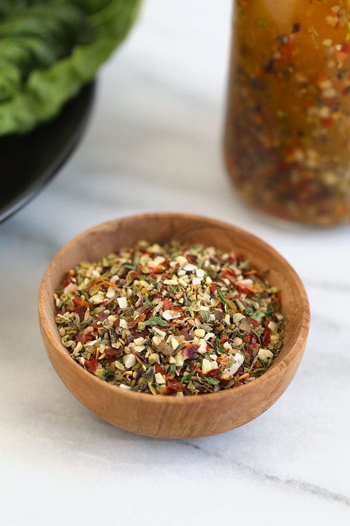 A bowl of Italian seasoning. 