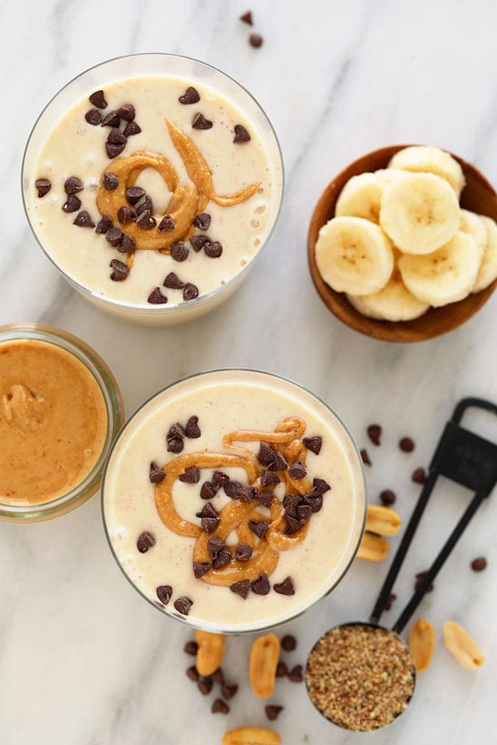 PB Banana Smoothie in glass.