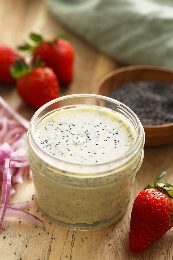 A jar of poppy seed dressing. 