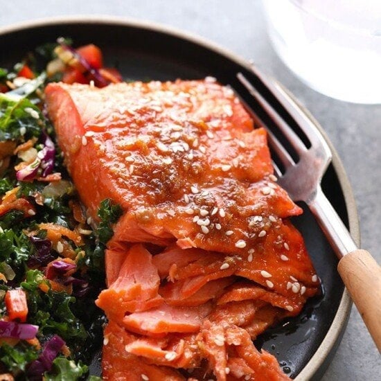 maple ginger baked salmon on a plate