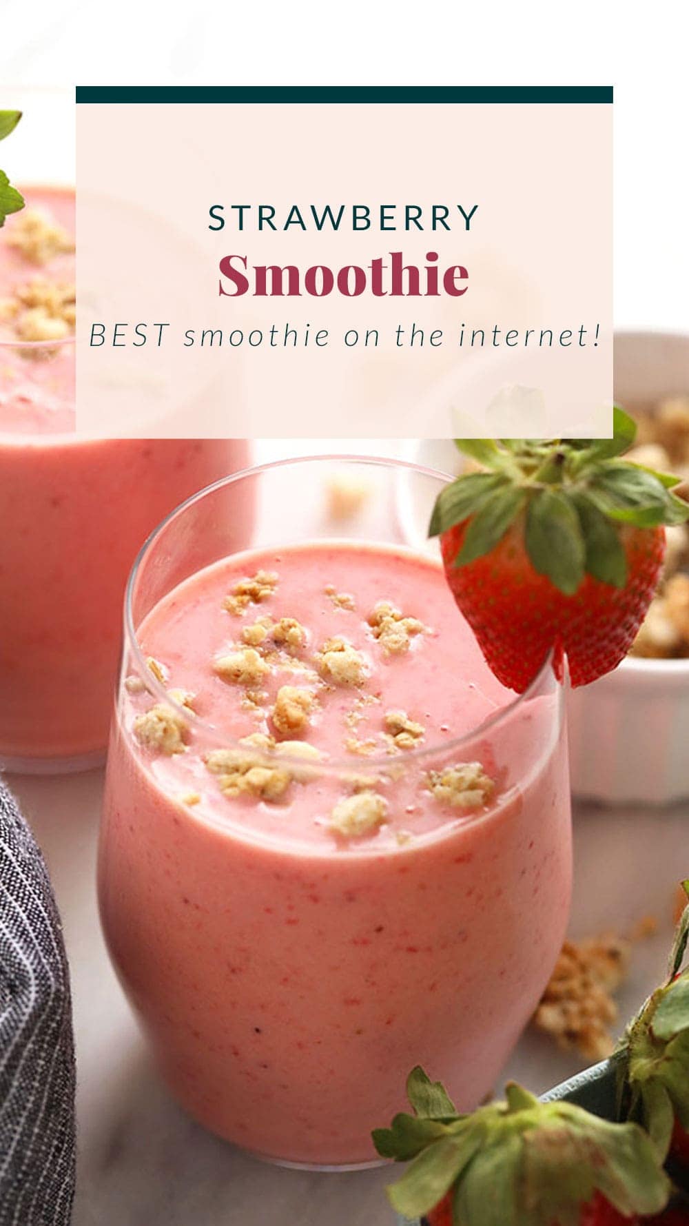 Strawberry Smoothie (4 ingredients!) - Fit Foodie Finds