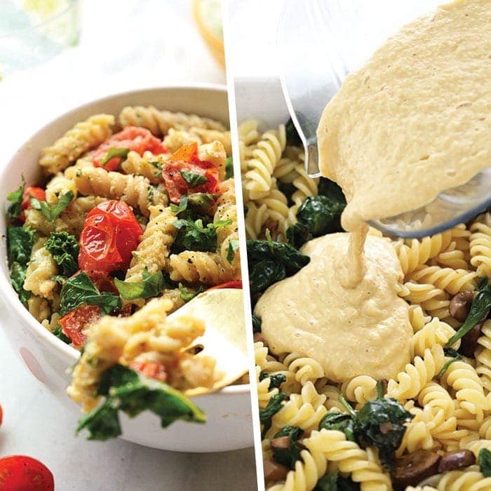 photo collage of vegan pasta