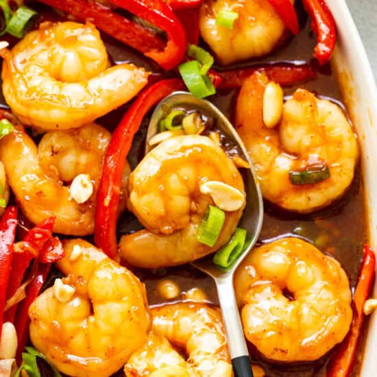 kung pao shrimp in bowl.