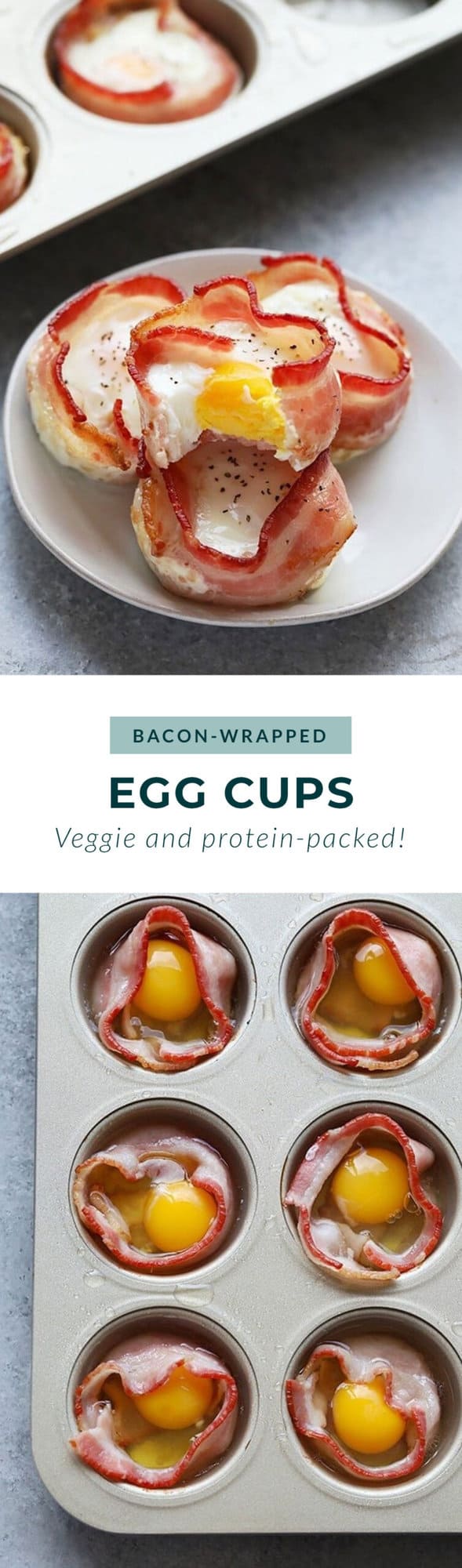 bacon wrapped egg cups on plate.
