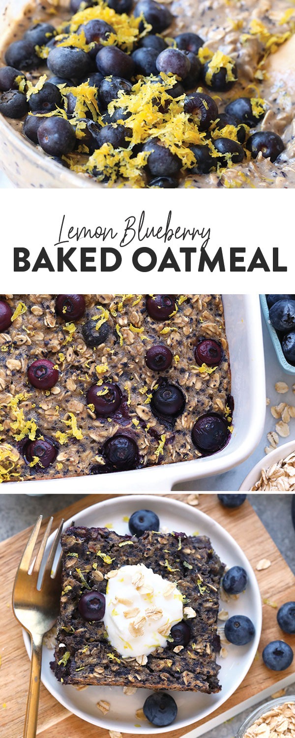 Lemon Blueberry Vegan Baked Oatmeal (+ video) - Fit Foodie Finds