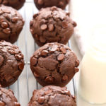 Healthy chocolate chip muffins cooling on a rack.