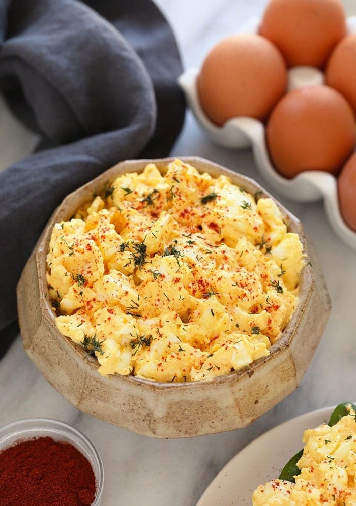 Healthy egg salad in a bowl.