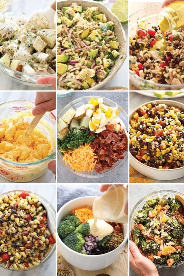 A photo collage of all of our favorite salads.