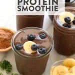 Superfood protein smoothie with blueberries and bananas.