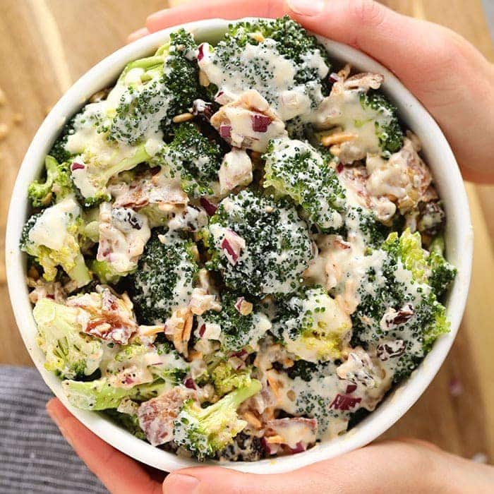 Healthy Broccoli Salad with Bacon - Fit Foodie Finds