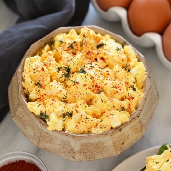 Healthy egg salad in a bowl.