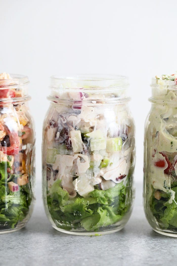 Greek yogurt chicken salad in mason jar