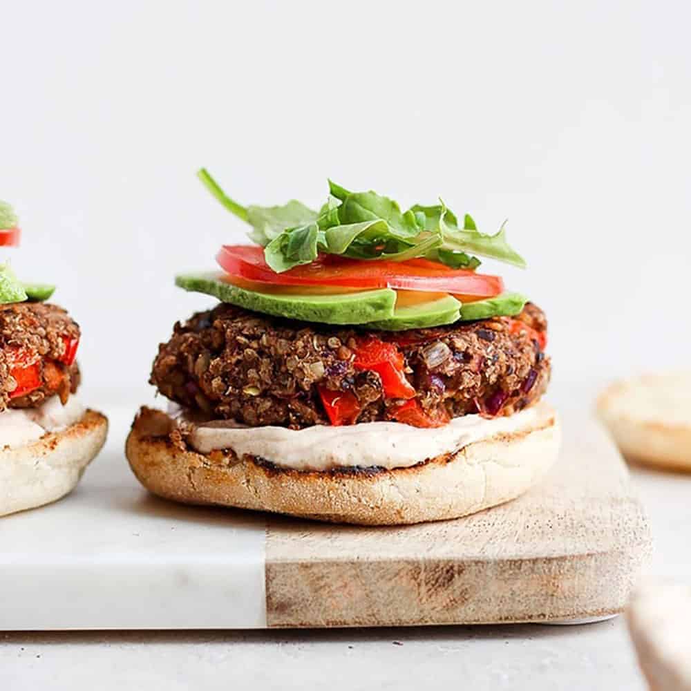 veggie burger connected  cutting board