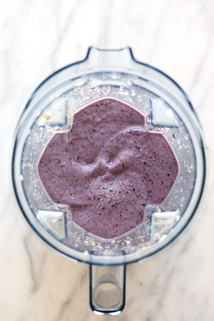 blueberry banana smoothie in a blender
