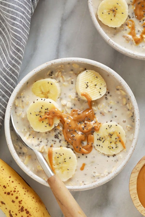 creamy banana overnight oats in a bowl