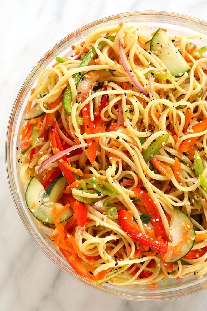 asian noodle salad in a bowl