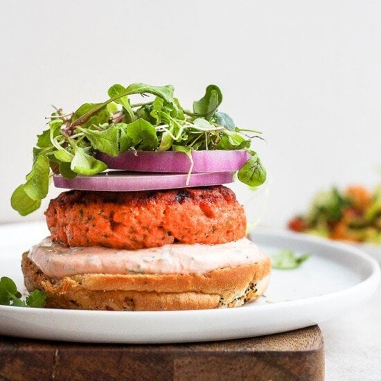 salmon burgers on a plate