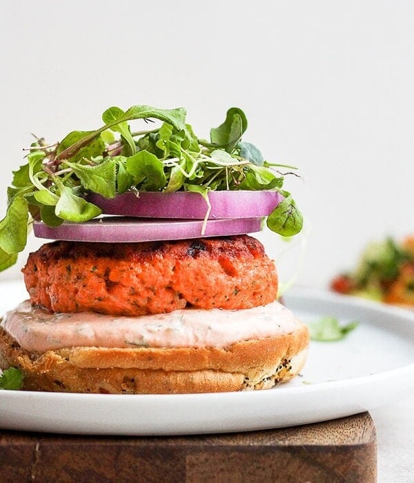 salmon burgers on a plate