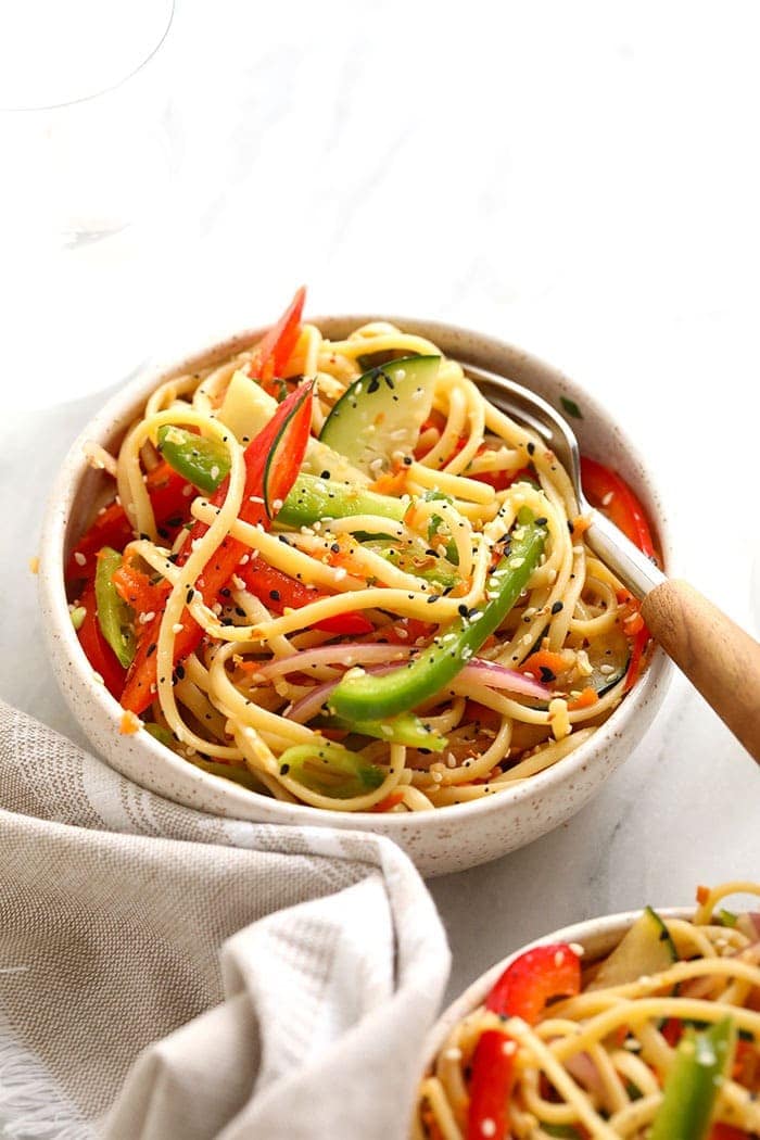 asian noodle salad in a bowl