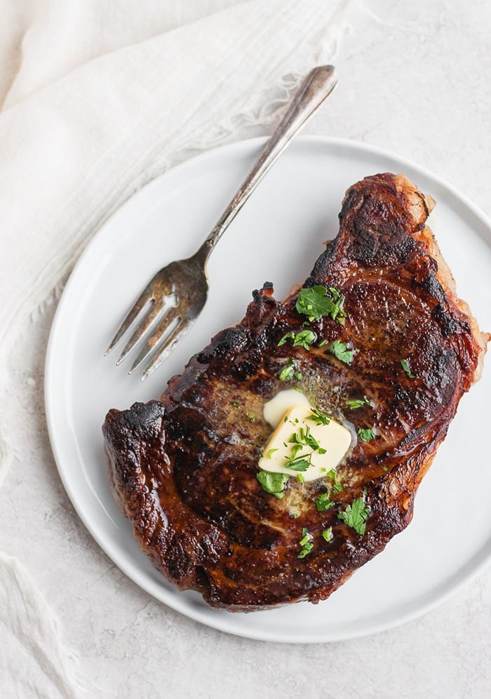 sous vide steak with butter on top