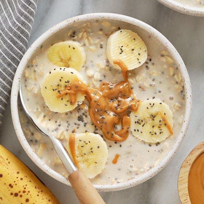 creamy banana overnight oats in a bowl