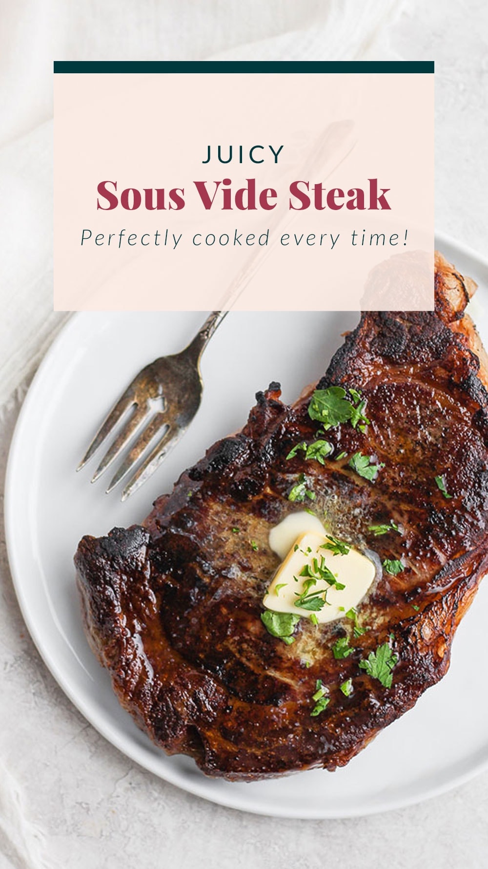 sous vide steak with butter on top.