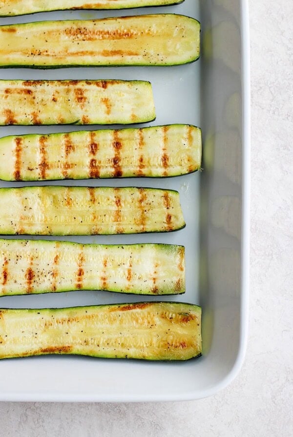 Baked dish with grilled zucchini.