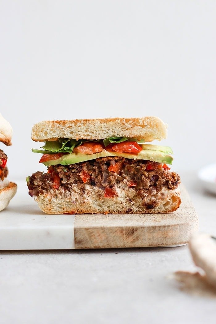 black bean burger in an english muffin