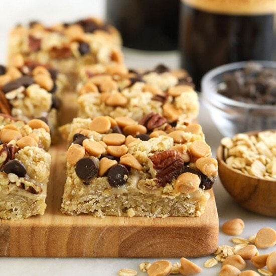 Image: a stack of healthy oat bars.