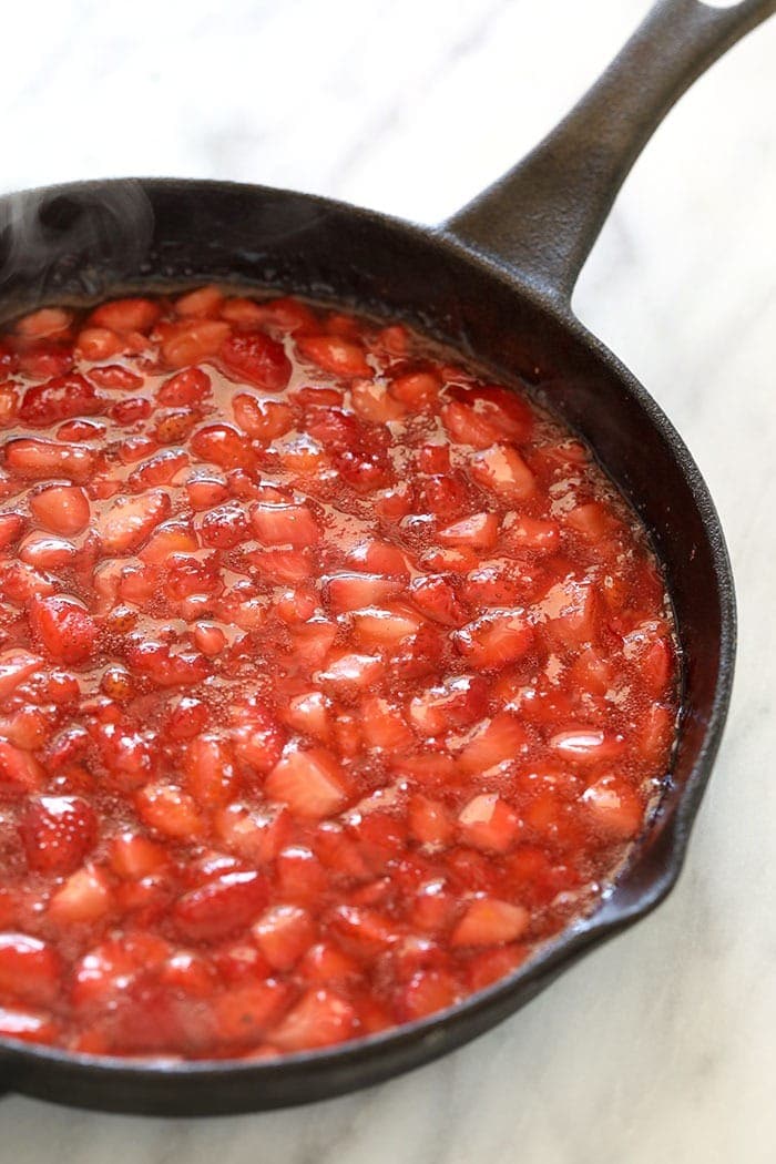 strawberry filling reduced in a cast iron skillet 