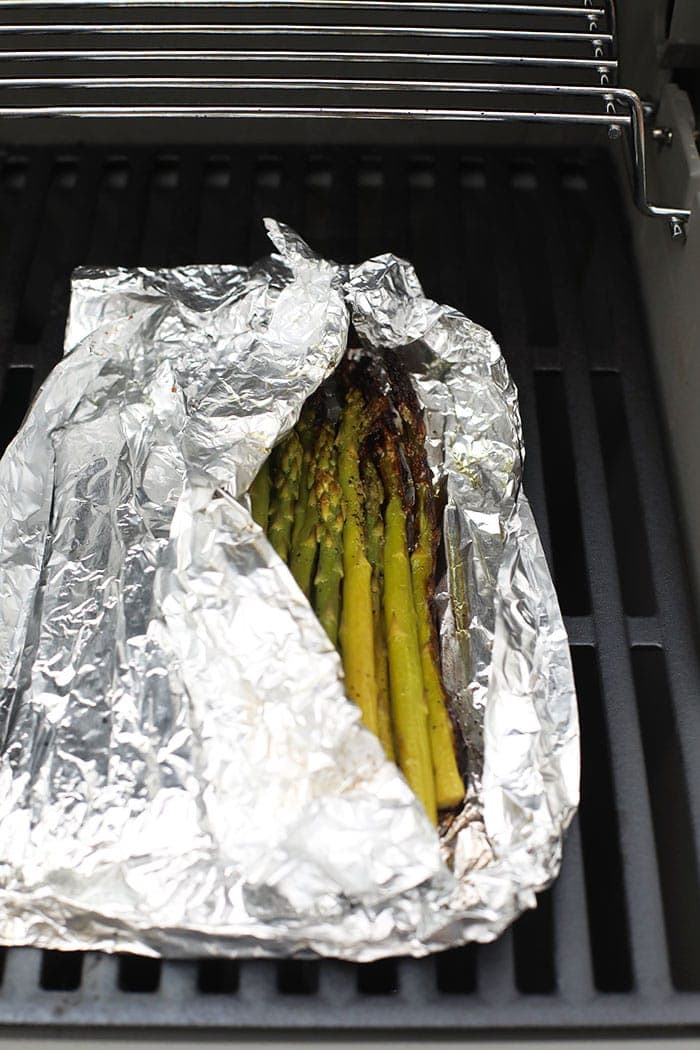 asparagus in foil on grill.