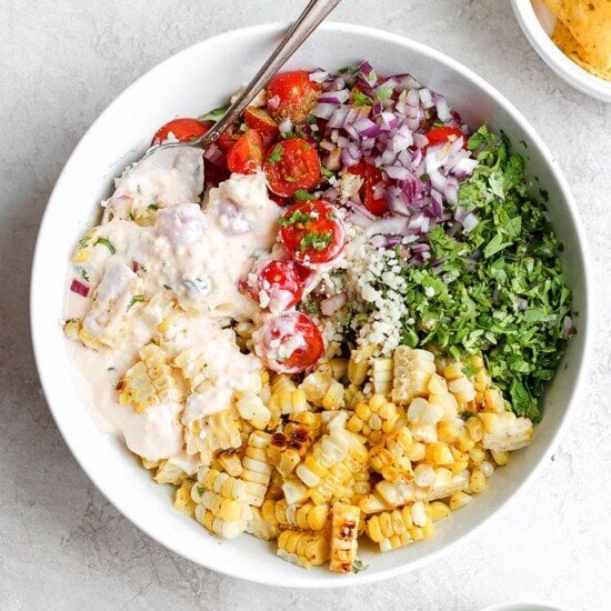 Street corn salad recipe in a bowl